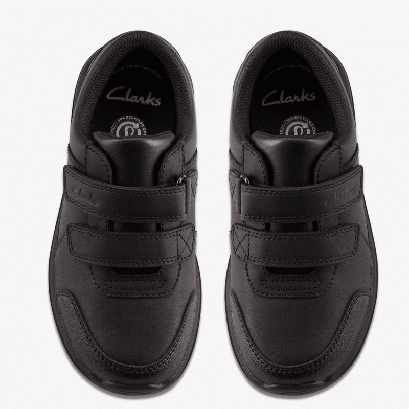 Junior Boys Clarks Daze Step 2 Velcro School Shoe - Black