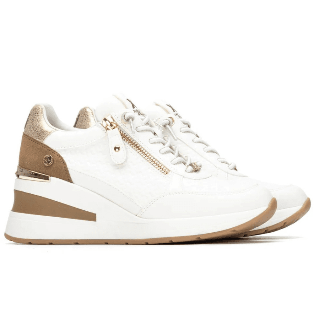 Womens Xti 14544902 White and Tan Wedge Trainers