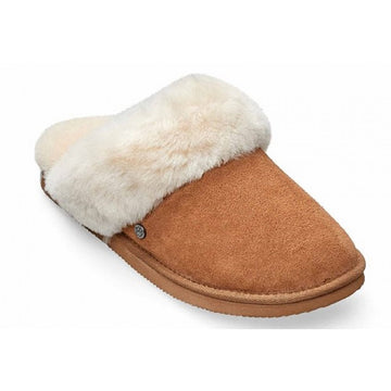 Padders Women's Cozy Camel Tan Sheepskin Mule Slippers - Tan