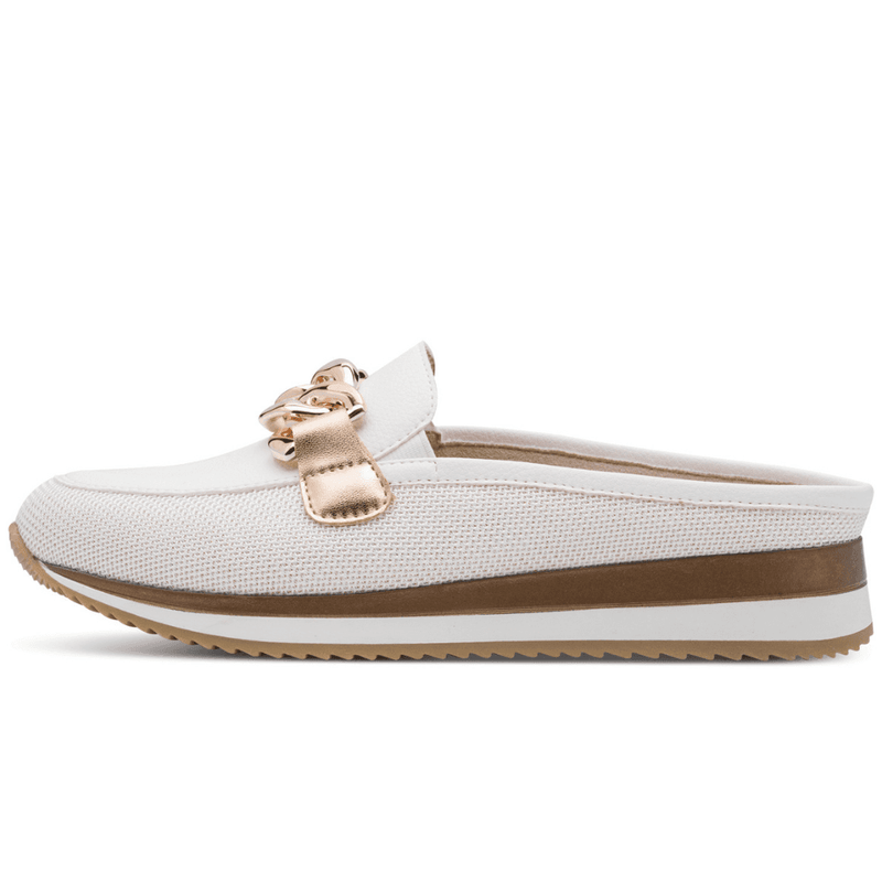 Womens Jana 27360 White with Rose Gold Sporty Mesh Mules - White and Rose Gold