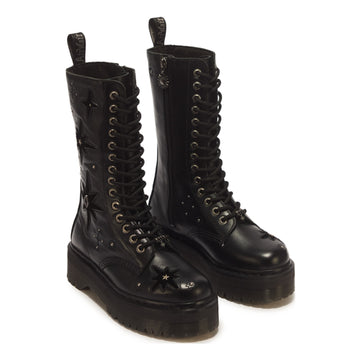 Unisex Dr. Martens 1B99 Whimsigoth Black 14 Eye Leather & Velvet Mid Boots - Black
