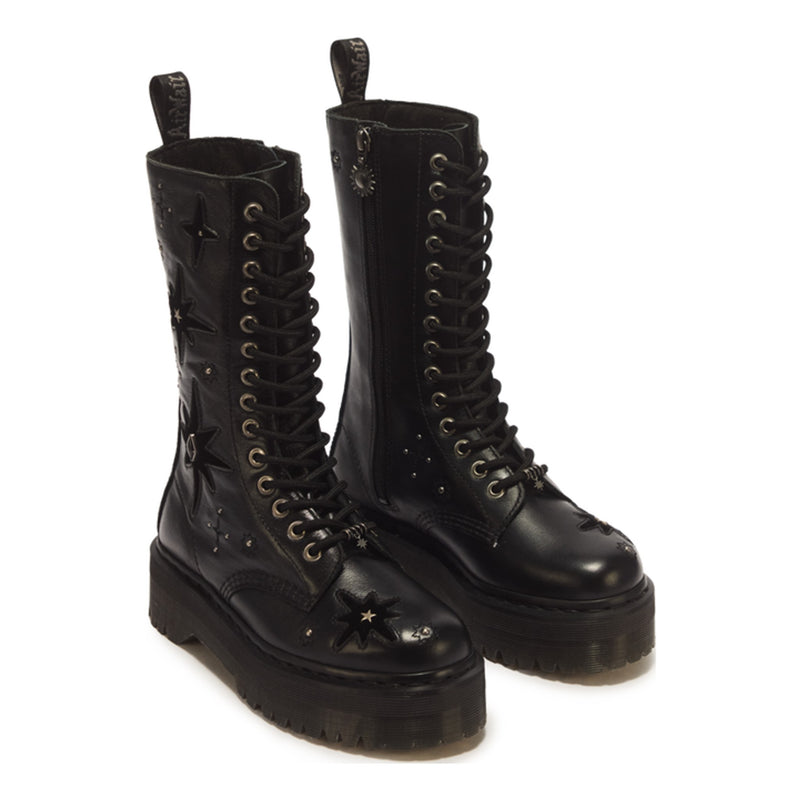 Unisex Dr. Martens 1B99 Whimsigoth Black 14 Eye Leather & Velvet Mid Boots - Black