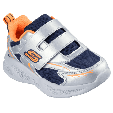 Skechers Infant Meteor Lights Glow Spike Silver and Orange Trainers - Silver