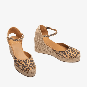 Womens Unisa Castilla Blurred Raffia Wedge Sandals - Leopard Print