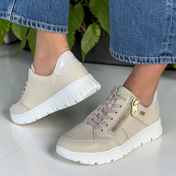 Womens Rieker N1301 Beige Tex Side Zip Trainers - Beige Gold