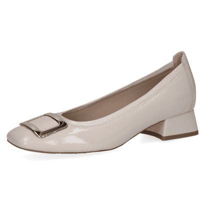 Womens Caprice 22300 Cream Patent Low Block Heel Shoes - Cream