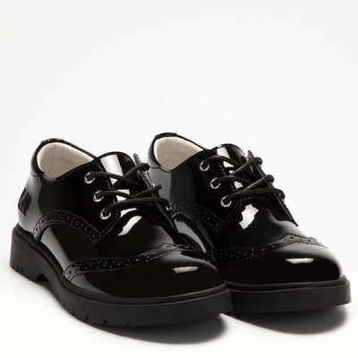 Junior Girls Lelli Kelly Florence Lace Up Brogue Black Patent School Shoes - Black Patent