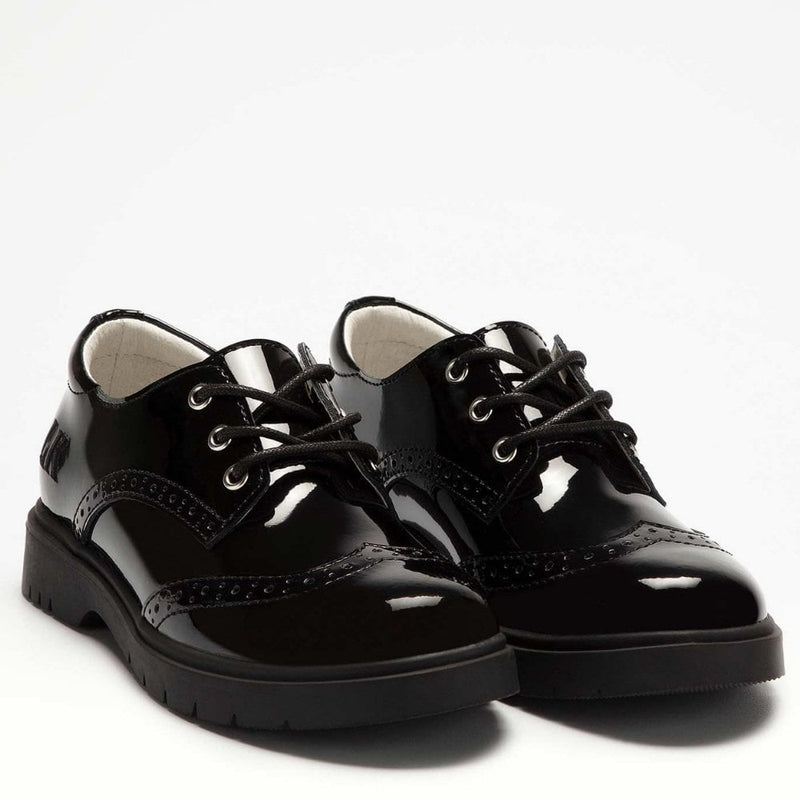 Junior Girls Lelli Kelly Florence Lace Up Brogue Black Patent School Shoes - Black Patent