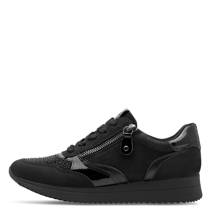 Womens Jana 23774 Side Zip Trainers - Black Glitter