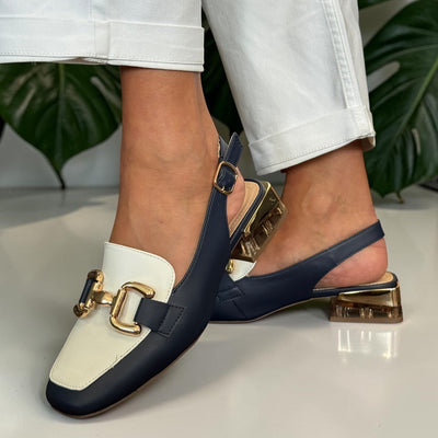 Womens Zanni & Co Diraz Perspex Heel Slingback Loafers - Navy with White