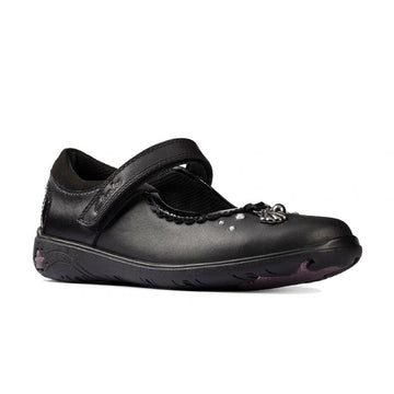 Junior Clarks Sea Girls School Shoe - Black Leather
