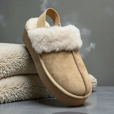 Womens Xti 144440 Faux Fur Lined Platform Mules - Beige Gold
