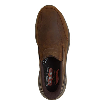 Mens Skechers Arch Fit Crosser - Oak Dark Brown Slip-Ins Casual Shoes - Dark Brown