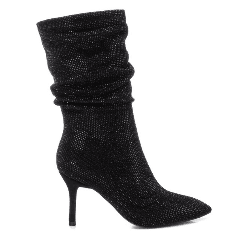 Womens Xti 143023 Black Diamante Slouch Calf Length Boots
