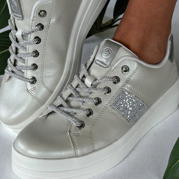 Womens Remonte D1C10 White Pearlized Bungee Lace Trainer - White Pearlized