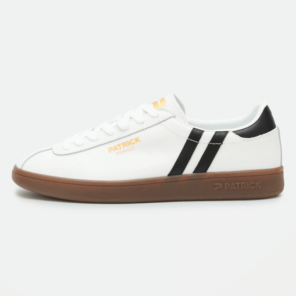 Mens Patrick Shoes Monaco White and Black Leather Trainers - White