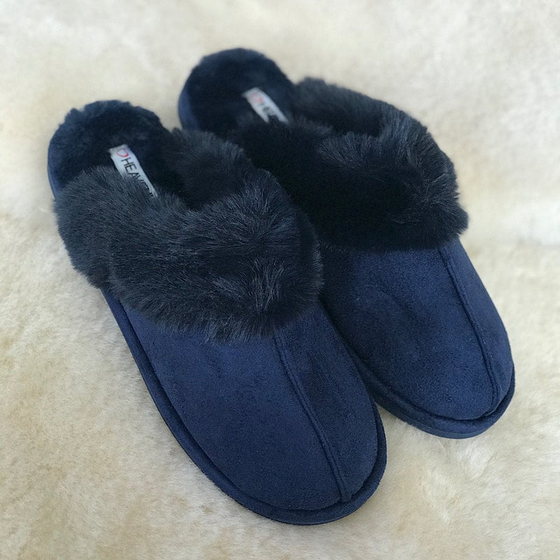 Infant Womens Heavenly Feet Fireside Fur Mule Slippers - Navy