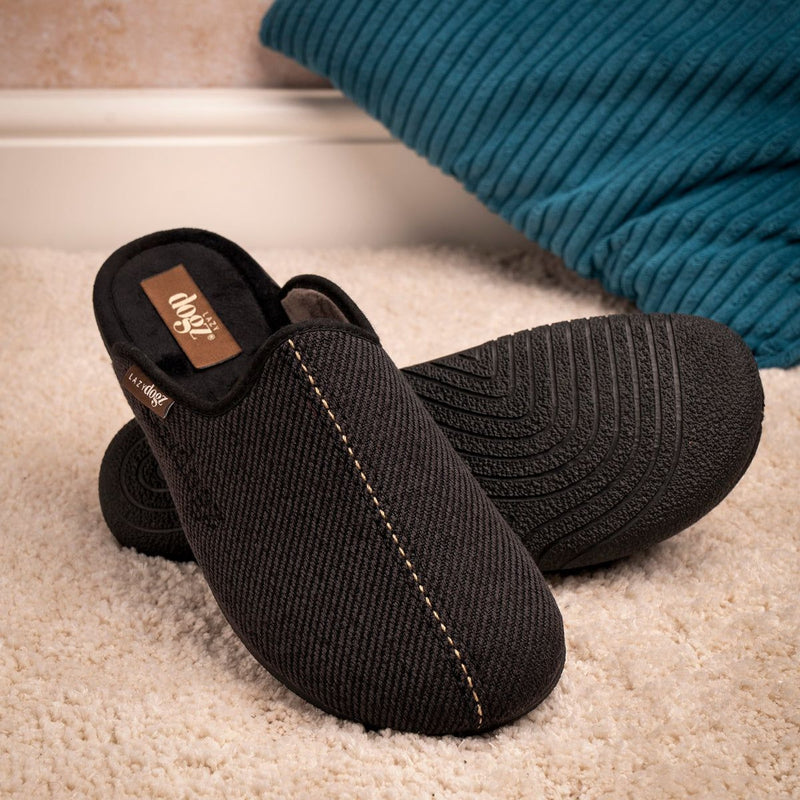 Mens Lazy Dogz Paul Black Slippers - Black