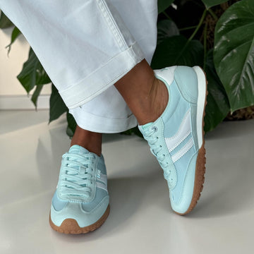 Womens Xti 145059 Aqua Blue and White Suede and Nylon Trainers - Aqua