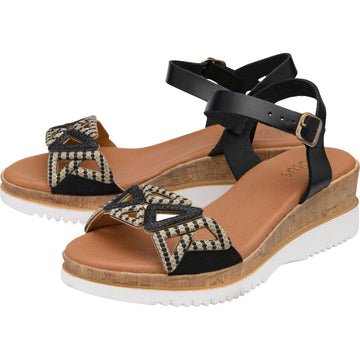 Womens Lotus ULP394 Ariah Wedge Sandals - Black