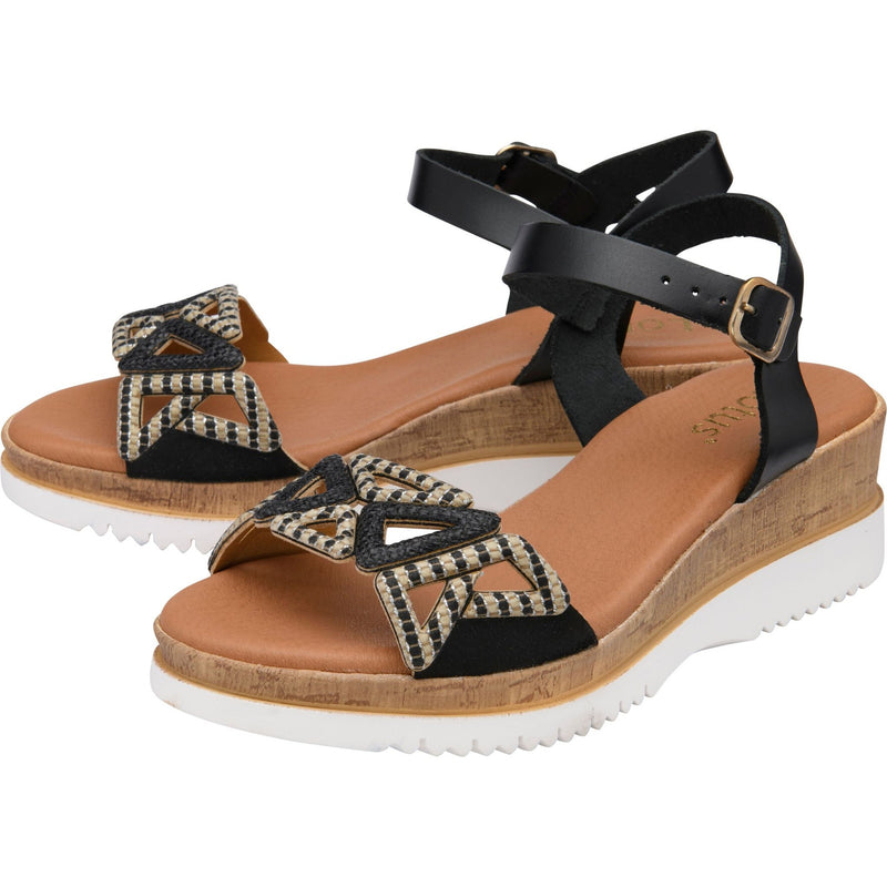 Womens Lotus ULP394 Ariah Wedge Sandals - Black
