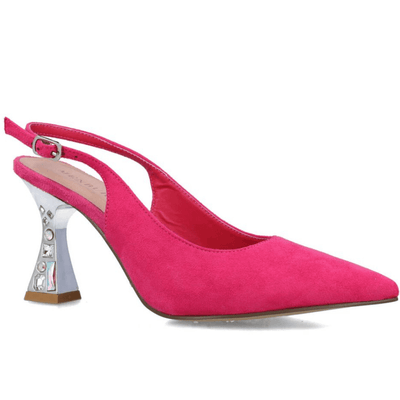 Womens Menbur 24011 Pink Suede Diamante Flared Heels - Pink