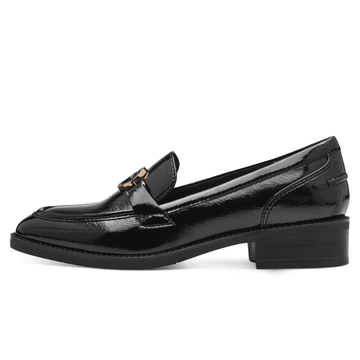 Womens Tamaris 24303 Black Patent Low Block Heel Loafers - Black Patent
