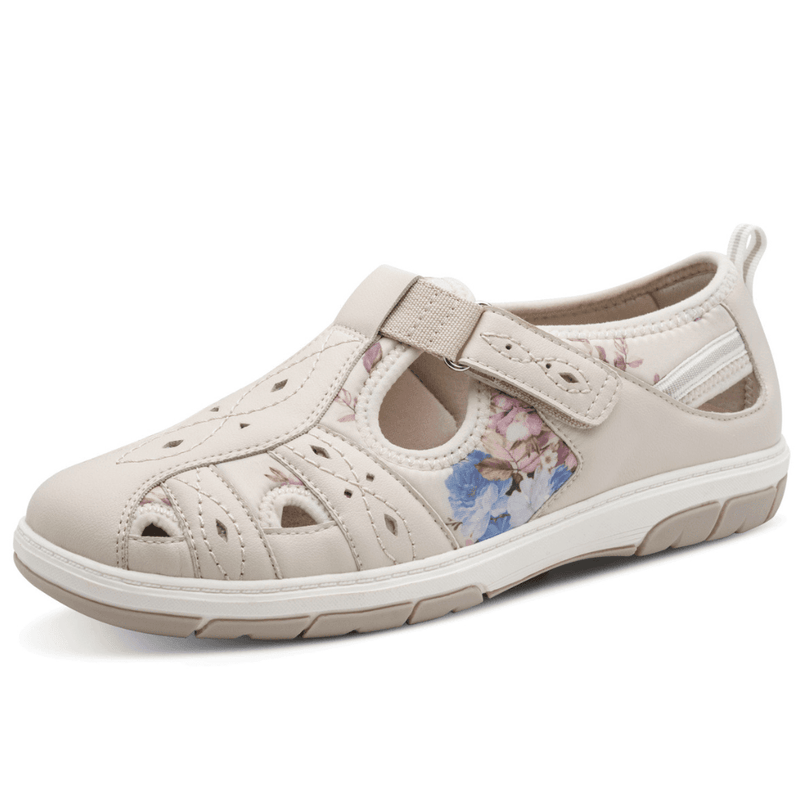 Womens Jana 23669 Beige Floral Multi Velcro Strap Shoes - Beige Multi