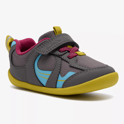 Infant Boys Clarks Roamer Hero Dark Grey Combi 2 Strap Pre Walker Shoes - Dark Grey Combi