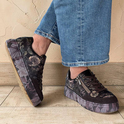 Womens Rieker M7711 Brown Floral Trainers - Brown