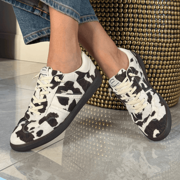 Womens Tamaris 23729 Cow Print Elastic Lace Gumsole Trainers - Cow