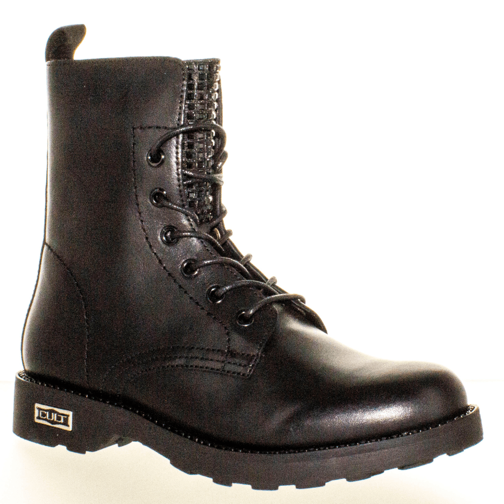 Womens Cult Ladies Zeppelin Black Diamante Biker Boots