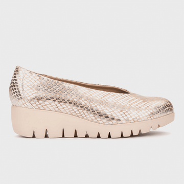 Womens Wonders C-33100 Metallic Champagne Wedge Shoes - Champagne