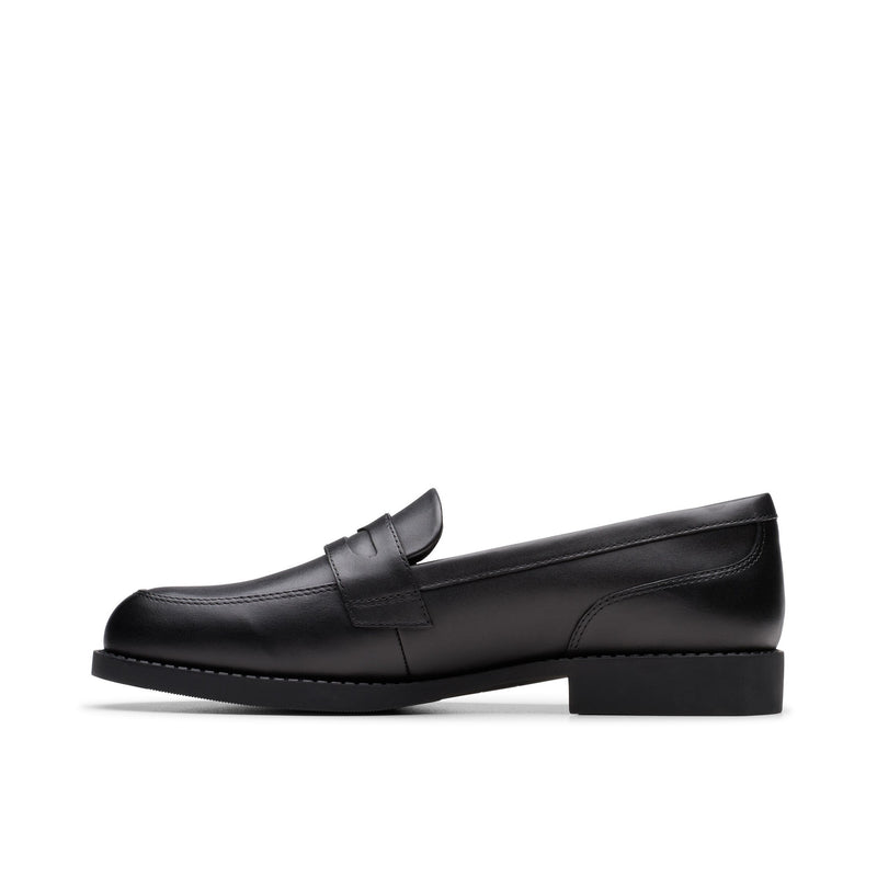 Girls Clarks Tapa Edge Youth Black School Shoes - Black