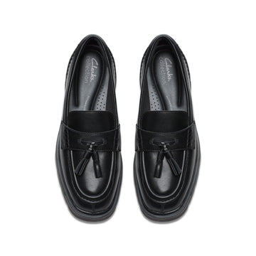 Girls Clarks Lauryl Tassel School Shoes - Black