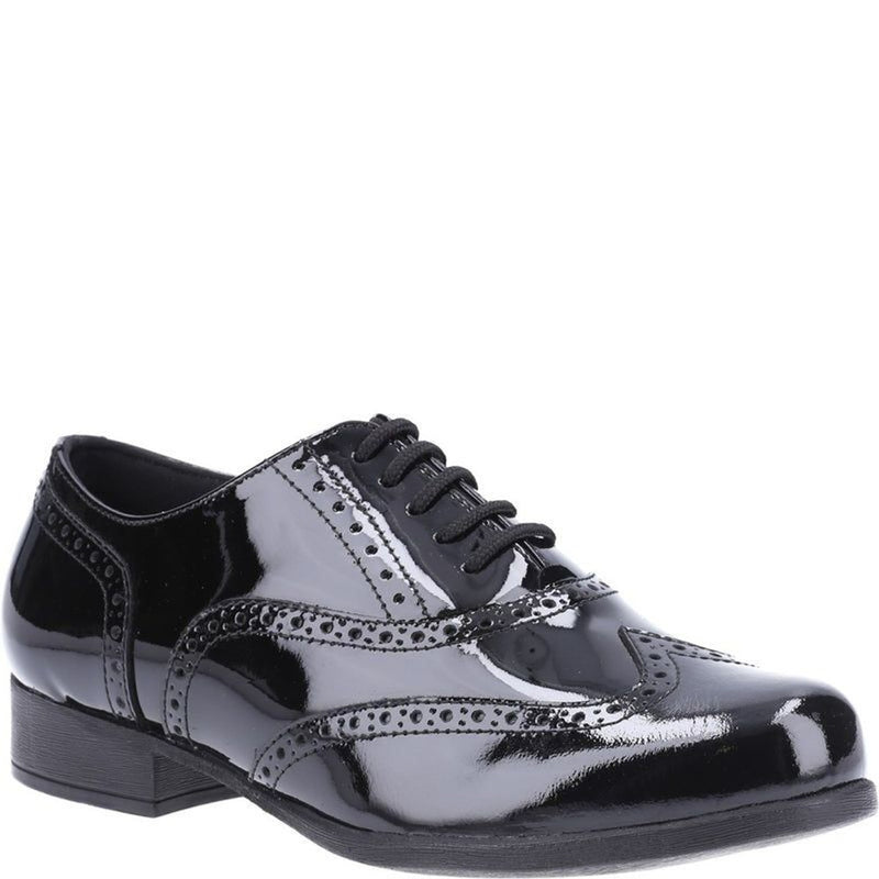 Girls Hush Puppies Kada Senior School Shoes - Black Patent