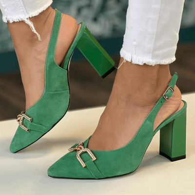 Womens Caprice 29600 Green Suede Sling back Heels - Green