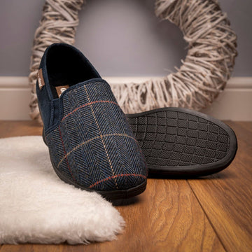Mens Lazy Dogz Harrison II Tweed Slippers - Navy