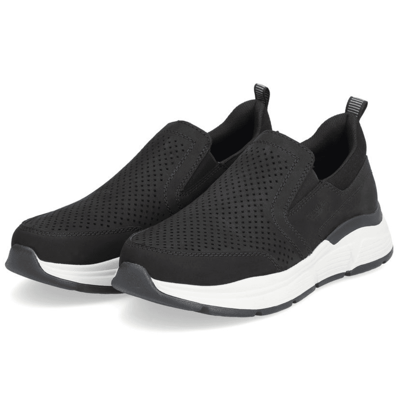 Mens Rieker B5062 Black Perforated Slip On Trainers - Black