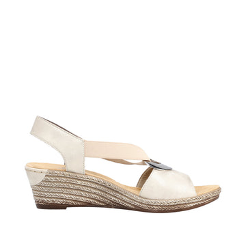 Womens Rieker 624H6 Beige Wedge Sandal - Beige Gold