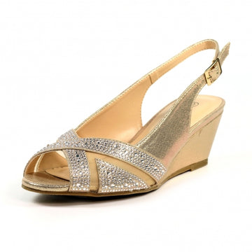 Womens Lunar FLR060 Heeled Emmerline Slingback Wedge Sandal - Gold