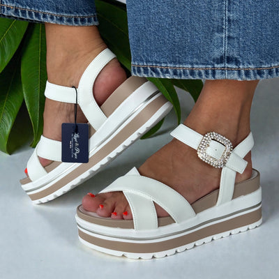 Womens Lloyd & Pryce Berne Coconut Diamente Buckle Wedge Sandal - Coconut