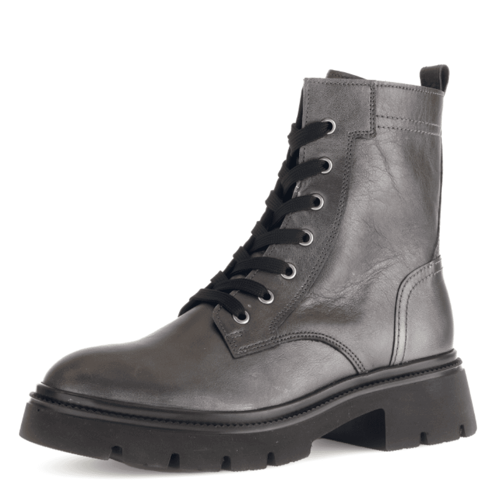 Womens Gabor 51.852 Grey Metallic Lace Up Biker Boots