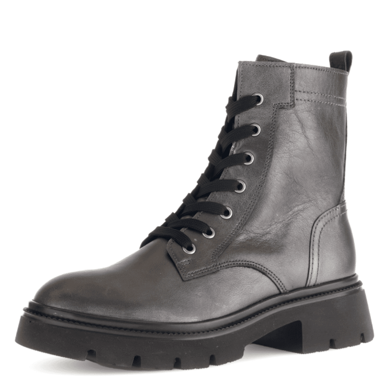 Womens Gabor 51.852 Grey Metallic Lace Up Biker Boots - Grey Metallic
