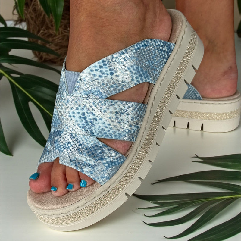 Womens Rieker V4989 Blue Wedge Sandal - Blue