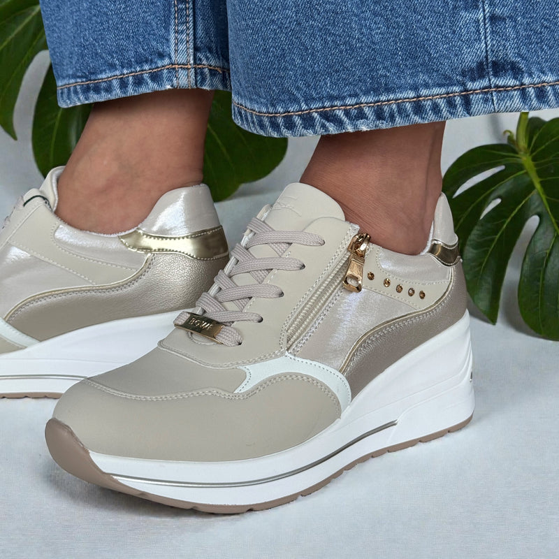 Womens Lloyd & Pryce Clohessy Wedge Side Zip Trainers - Creme Bling