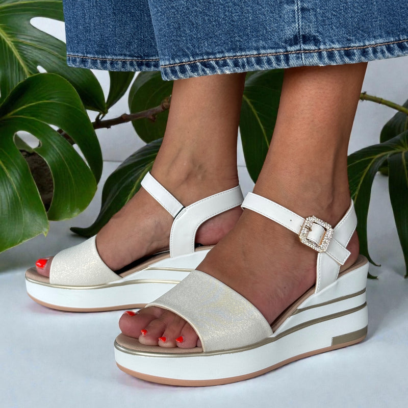 Womens Lloyd & Pryce Taumanta Bling Sparkle Buckle Wedge Sandal - Bling Sparkle