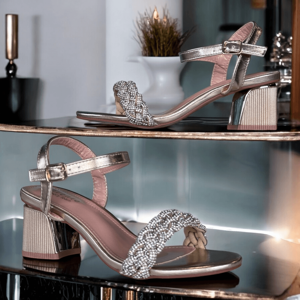 Womens Sorento Roganstown Diamante "Braid" Block Heels