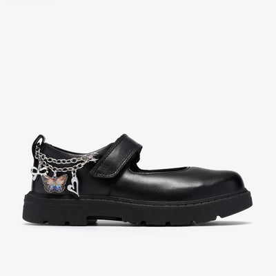 Girls Clarks Lorcam Charm Kid Black School Shoes - Black