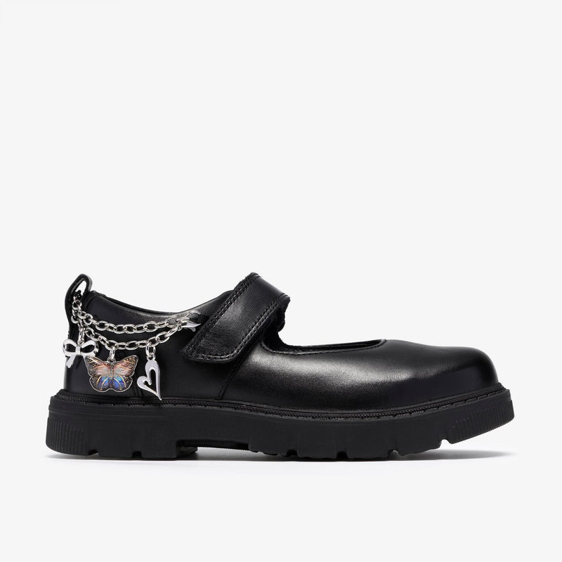 Girls Clarks Lorcam Charm Kid Black School Shoes - Black